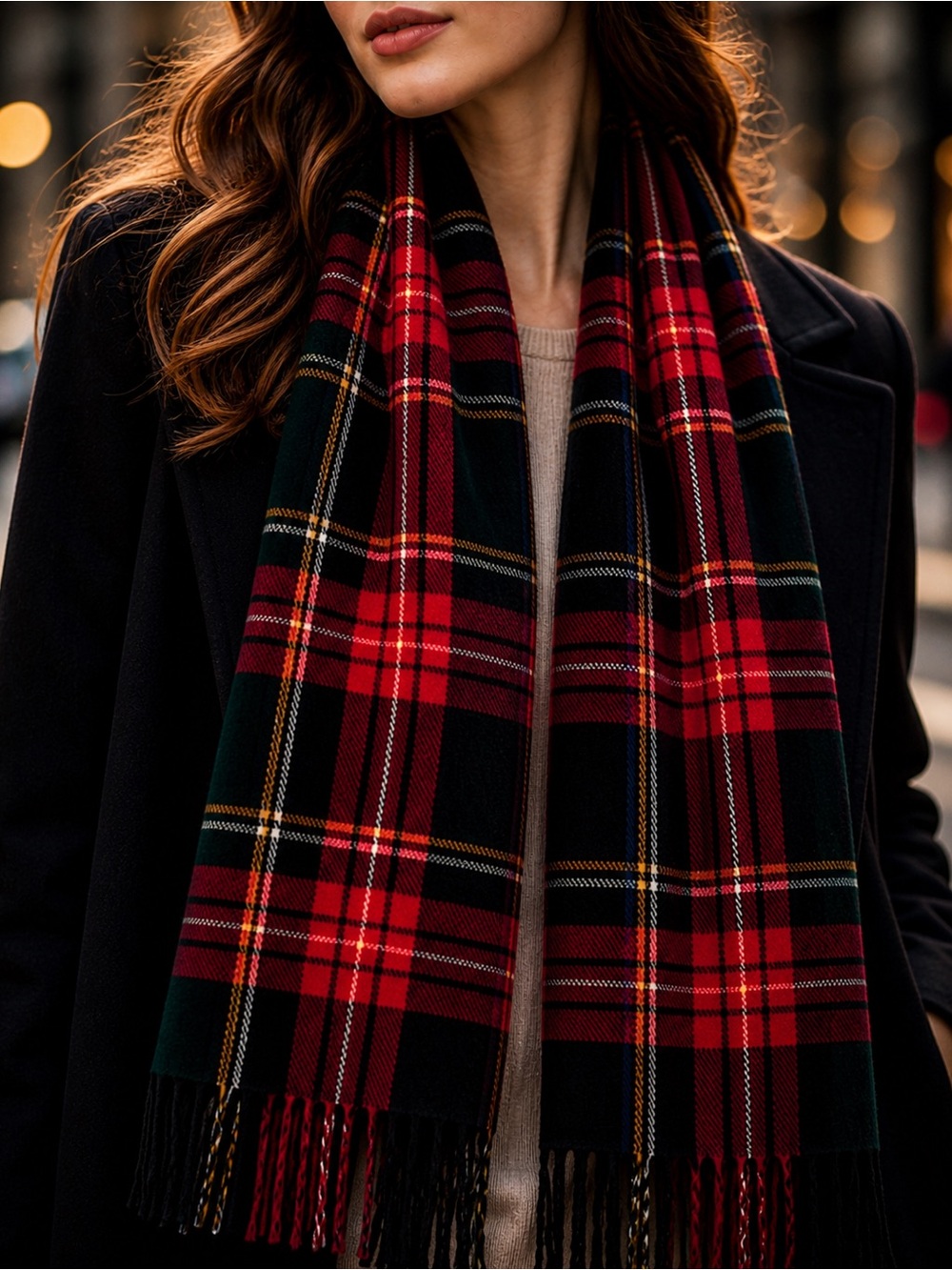 Givenchy Vintage Plaid Scarf Made in Italy Unisex Red Black Wool Feel